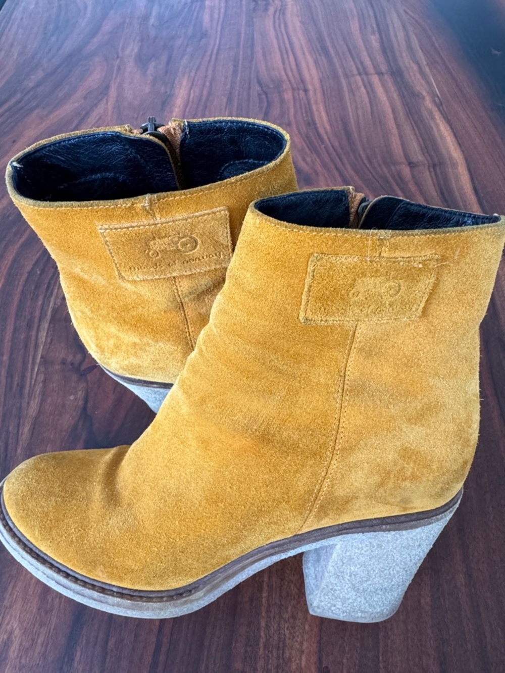 Moods of Norway Mustard Suede Platform Ankle Boots